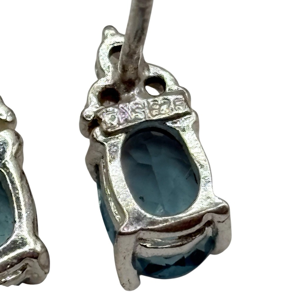 Stimulated Aquamarine Stud‎ Earrings Sterling Sliver 925 CZ Accents Post by FAS - Picture 8 of 14